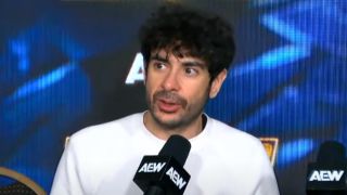 Tony Khan at the AEW Worlds End 2024 Media scrum.